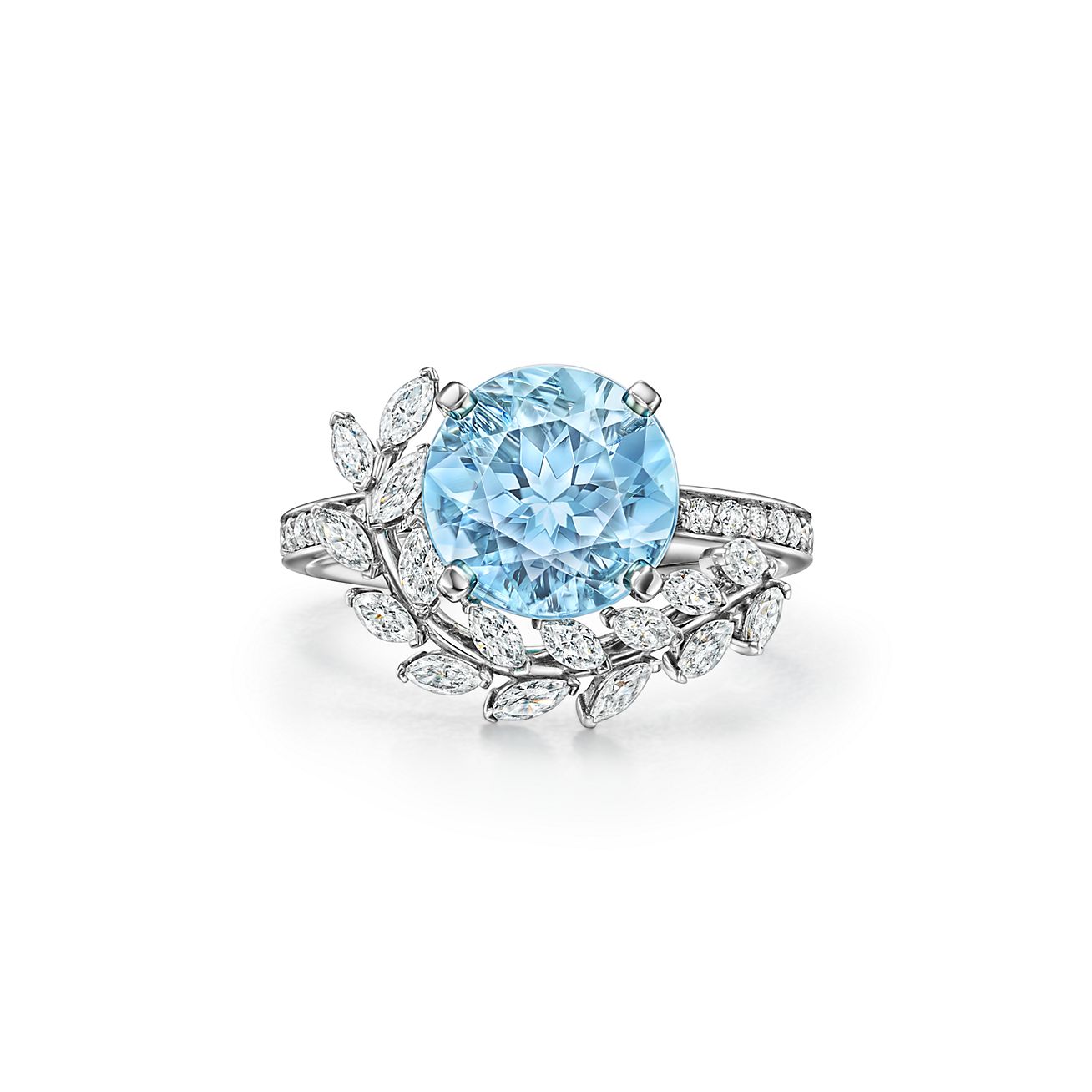 Tiffany Victoria® Vine Ring in Platinum with an Aquamarine and