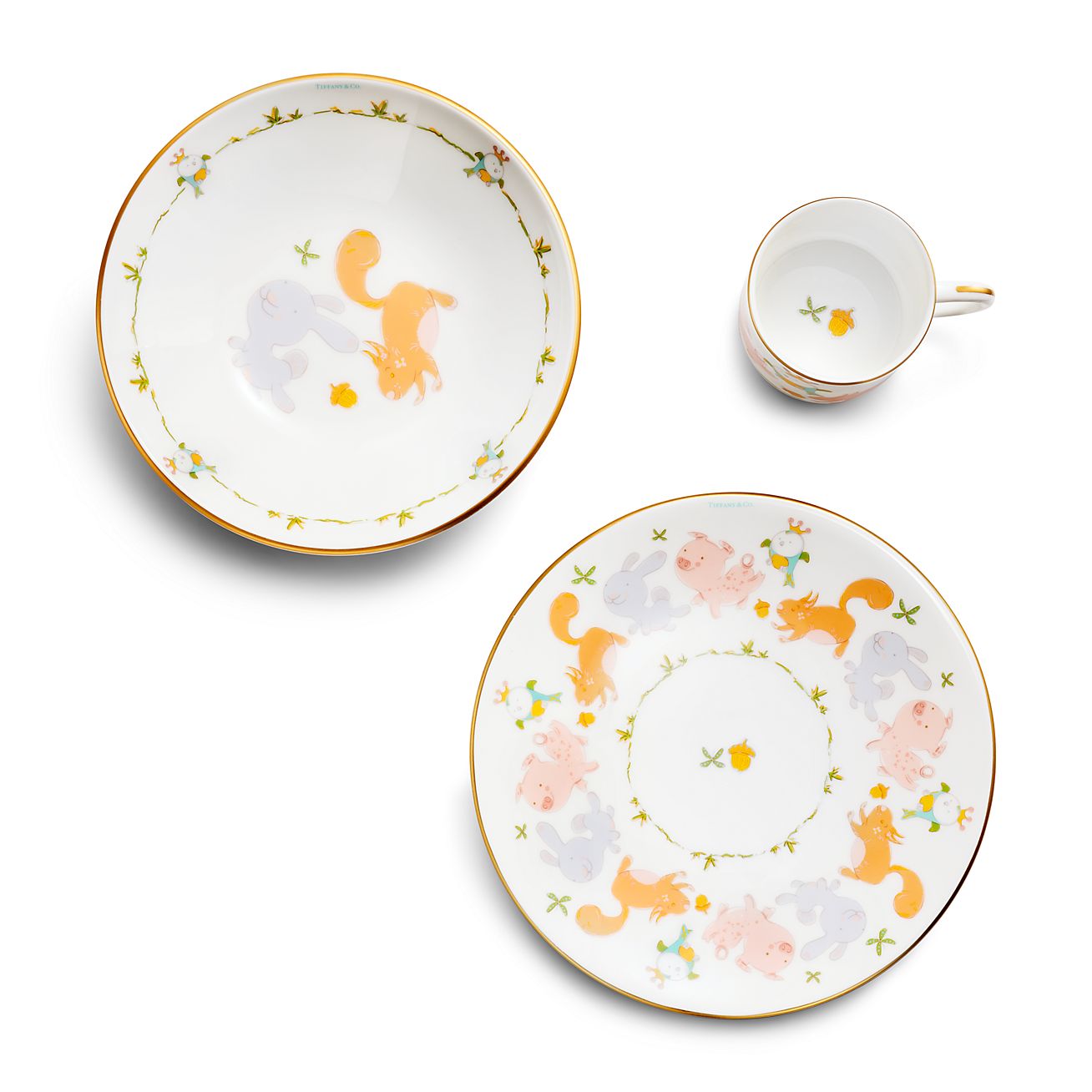 Tiny Tiffany Land Animals Baby Dish Set in Bone China, Set of