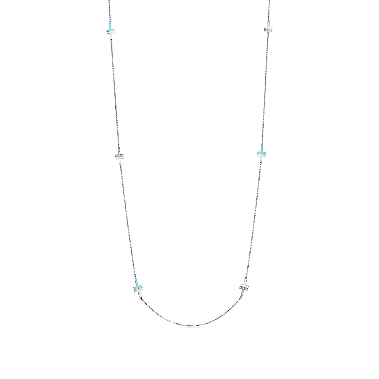 ティファニー T T トゥー ダイヤモンド ターコイズ ステーション ネックレス 18k ホワイトゴールド Tiffany Co