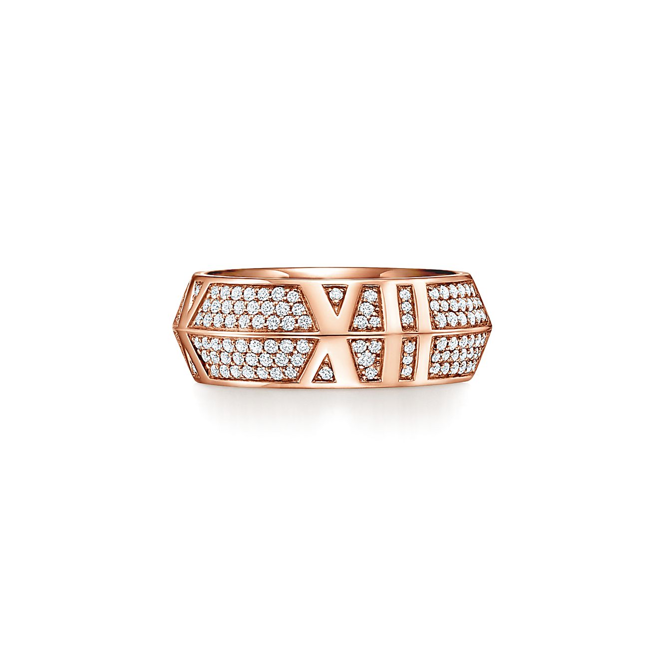 ティファニー アトラス X クローズド ワイド リング パヴェ ダイヤモンド ローズゴールド、幅 7.5MM | Tiffany & Co.