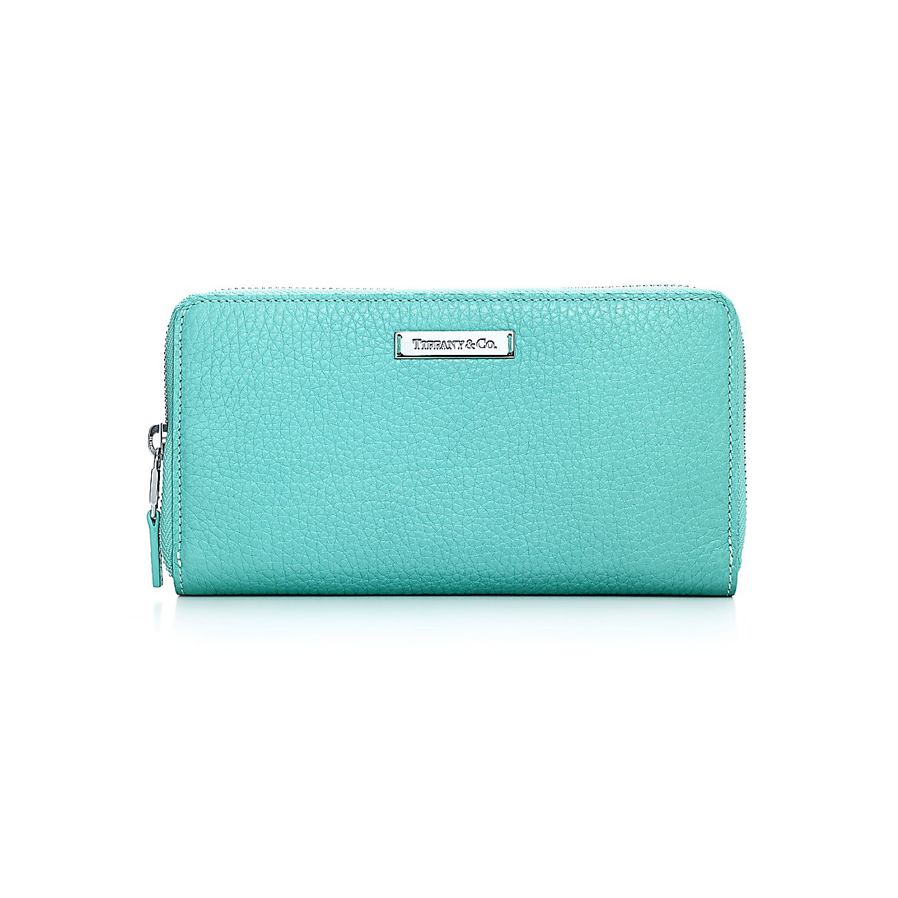 Zip continental wallet in Tiffany Blue grain leather. More colours ...