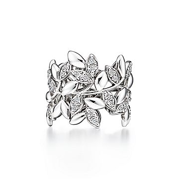 ティファニー Tiffany & Co. リング オリーブ リーフ 60145082 フル サークル ダイヤモンド 計0.24ct K18WG 9.5号