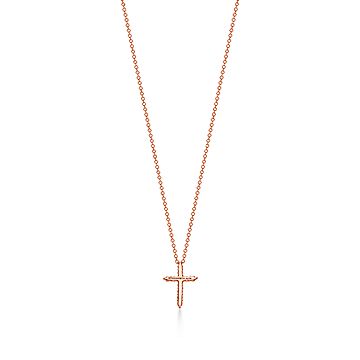 クロス ペンダント（ミニ）ダイヤモンド 18K ローズゴールド | Tiffany 