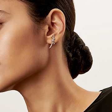 し*ま様 正規品⭐︎ Tiffany ティファニー　ノット　ピアス ティファニー ノット ピアス パヴェ ダイヤモンド ローズゴールド