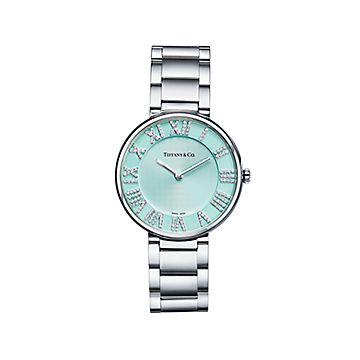 Atlas™ 34 mm Watch in Stainless Steel with Diamonds and a Tiffany Blue™  Dial | Tiffany u0026 Co.