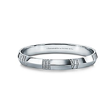 18k White Gold Flat Hinged Bangle Bracelet From Italy