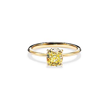 Bague de fiancailles Tiffany True en or jaune 18 carats a diamant jaune de taille coussin