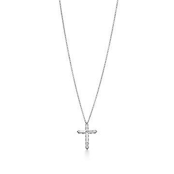 White gold and hot sale diamond cross necklace