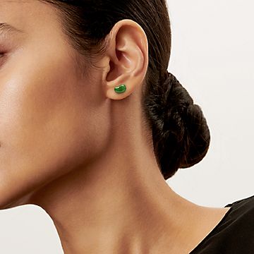 Elsa Peretti® Bean® design earrings in 18k gold and green jade 