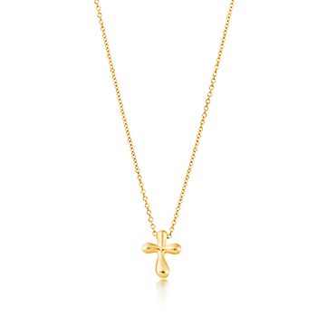 TIFFANY & CO. 18k yellow gold Etoile diamond Cross pendant necklace 16
