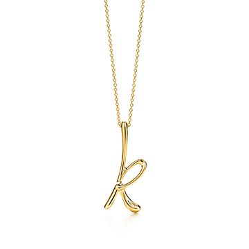 14k Solid Yellow Gold Large Letter Initial K Necklace, Letter K Pendant  20x15, Cable Chain and Lobster Clasp (18
