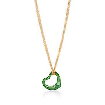 Elsa Peretti® Open Heart Pendant in Yellow Gold with Green