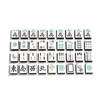 LIL TOUCH 25mm Mini RESIN MAHJONG Tiffany Blue Flower Travel Set *WITH FREE  GIFT