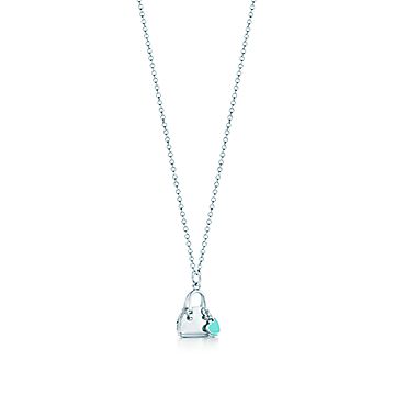 Buy Tiffany & Co Silver Blue Enamel Shopping Bag Necklace Charm Online in  India 