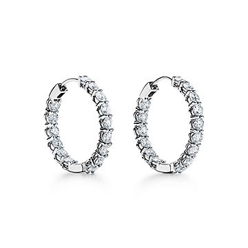 Authentic! Tiffany & Co Platinum Metro Diamond Large Inside Out Hoop  Earrings | Fortrove