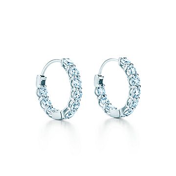 Hoop earrings in platinum with diamonds, small. | Tiffany & Co.