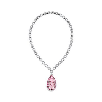 Pendant with a morganite of over 47 carats, pink tourmalines and diamonds.