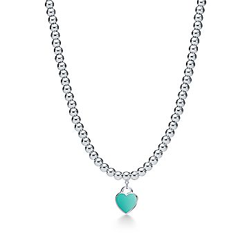 Tiffany & Co Turquoise Blue Enamel Heart Key Necklace Pendant