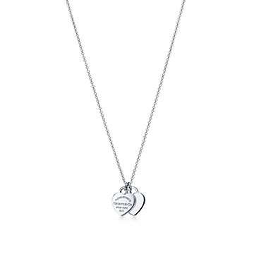 TIFFANY Sterling Silver Enamel Return to Tiffany Double Mini Heart Tag Pendant  Necklace Blue 1351834 | FASHIONPHILE