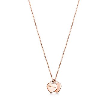 Tiffany & Co. Return to Mini Double Heart Pendant Necklace Enamel Pink 22 |  eBay
