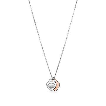 Return to Tiffany® Double Heart Tag Pendant in Silver and Rose