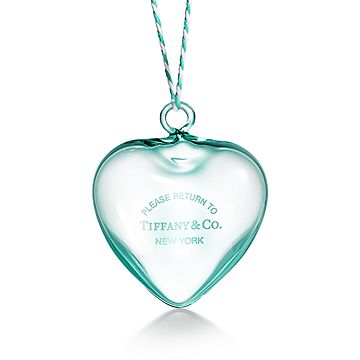 Return to Tiffany™ Etched Heart Ornament in Blue Crystal Glass
