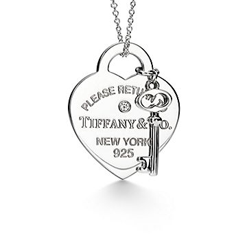 Return To Tiffany Heart Tag And Key Necklace In Silver With A Diamond Medium Size 16 18 in