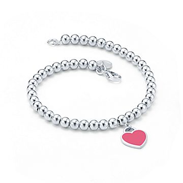 Return to Tiffany Heart Tag Bead Bracelet in Silver and Pink
