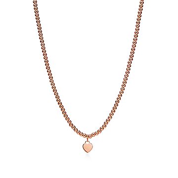 Return to Tiffany Heart Tag Bead Necklace in Rose Gold Mini