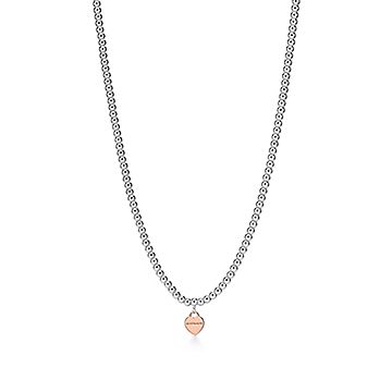 Return to Tiffany Heart Tag Bead Necklace in Sterling Silver Rose Gold Mini