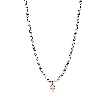 Return to Tiffany Heart Tag Bead Necklace in Sterling Silver Rose Gold Mini