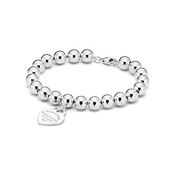 Tiffany & Co Silver Mini Heart Tag 1 Diamond Bead Bracelet – THE CLOSET