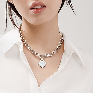 Return to Tiffany™ Heart Tag Chain Link Necklace in Silver 