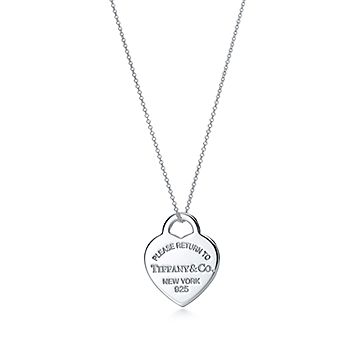 Tiffany & Co. - Return to Tiffany Mini Sterling Silver Diamond Heart Tag and Key Tag Pendant Necklace