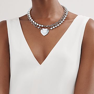 Tiffany chain necklace heart tag on sale