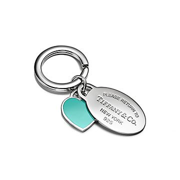 Return to Tiffany™ Oval and Heart Tag Key Ring in Silver with 