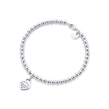 Return to Tiffany Heart Tag Bead Bracelet in Silver with A Diamond, 4 mm, Size: Extra Small