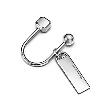 Return to Tiffany® Rectangular Tag Screwball Key Ring in Sterling 