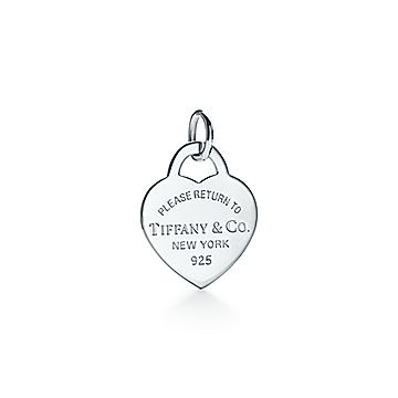 Return to Tiffany™ mini double heart tag pendant in silver with Tiffany  Blue enamel finish.