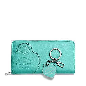 Newest Authentic Tiffany & Co blue leather long zip wallet