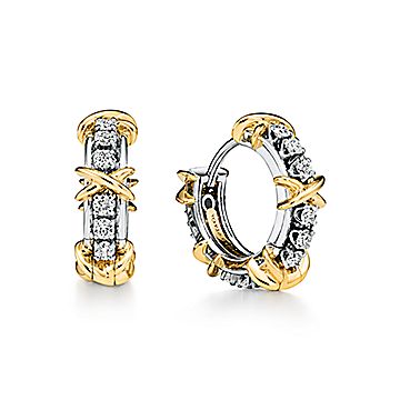 Sixteen Stone by Tiffany ナロー ピアス ダイヤ プラチナ＆イエロー 