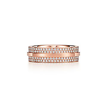 ティファニー T ワイド パヴェ ダイヤモンド リング 18K ローズ 