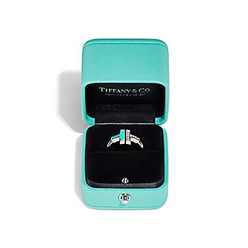 ティファニー T ダイヤモンド ＆ ターコイズ ワイヤー リング ホワイト 