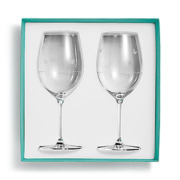 Tiffany Audubon Stemless Red Wine Glasses in Etched Glass, Set of Two