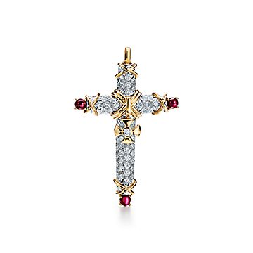 TIFFANY & CO. SCHLUMBERGER クロス ペンダント ダイヤモンド ルビー