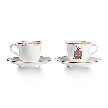 Fitz and Floyd Dragon Crest Coffee and Expresso Cups and Saucers, Set of 36