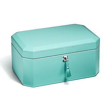 Большая шкатулка Tiffany Facets из кожи цвета Tiffany Blue