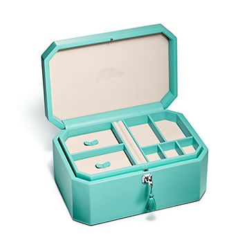 Tiffany Facets Tall Jewelry Box in Tiffany Blue Leather, Size: 6.9 in.