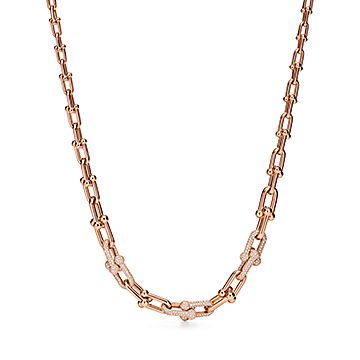 Tiffany HardWear Graduated Link Necklace in 18k Rose Gold with Pavé Diamonds