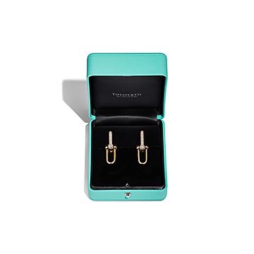 Tiffany HardWear Large Link Earrings in Yellow Gold with Pavé 